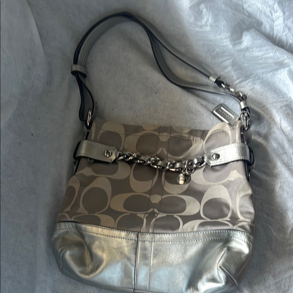 Silver and Gray Designer Shoulder Bag